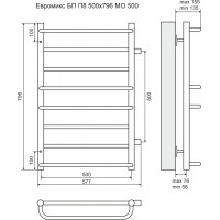 Полотенцесушитель "Евромикс" боковое подключение 32/20П8 500*796 (боковой вход 500)